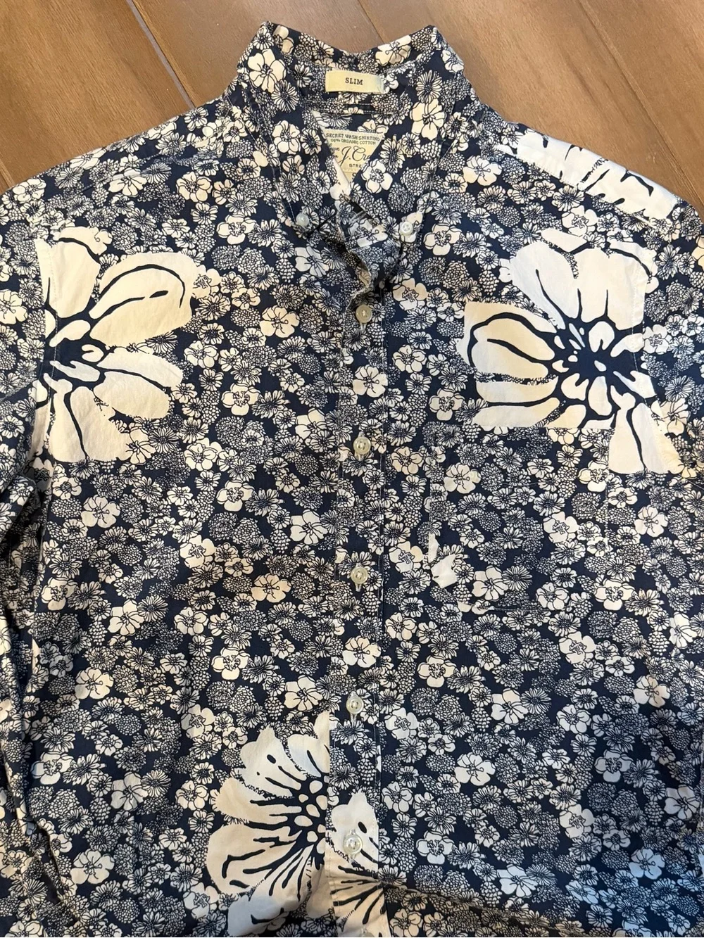 J. Crew Navy and White Floral Button-Down Shirt